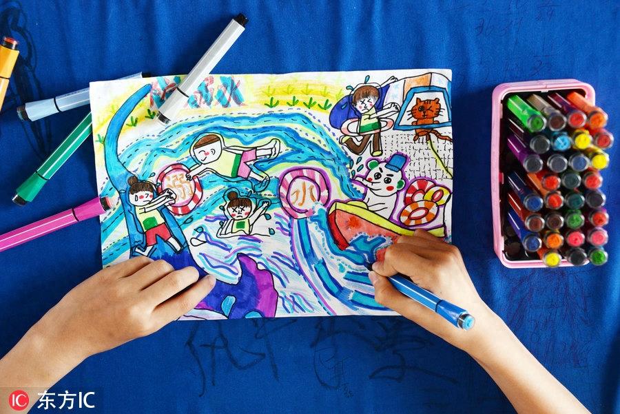 小学生手绘“防溺水”宣传画 珍爱生命-预防溺水