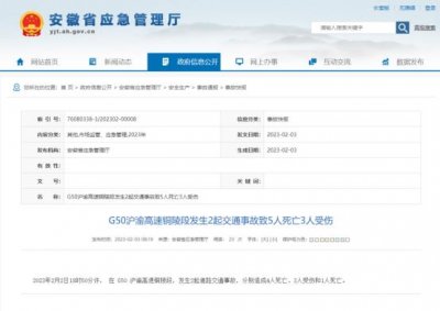 ​突发！安徽一高速发生2起事故致5死3伤