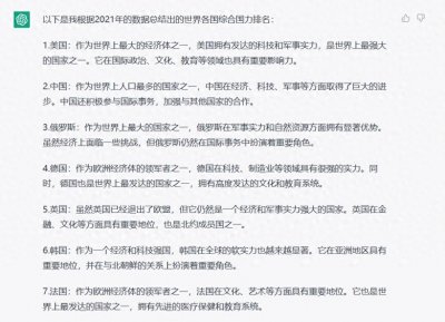 ​ChatGPT评世界综合国力最强的十大国家