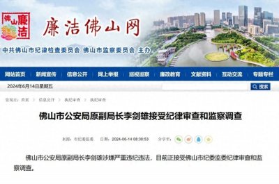 ​佛山市公安局原副局长被查，曾被称“马路局长”，每月配枪巡逻至少5次