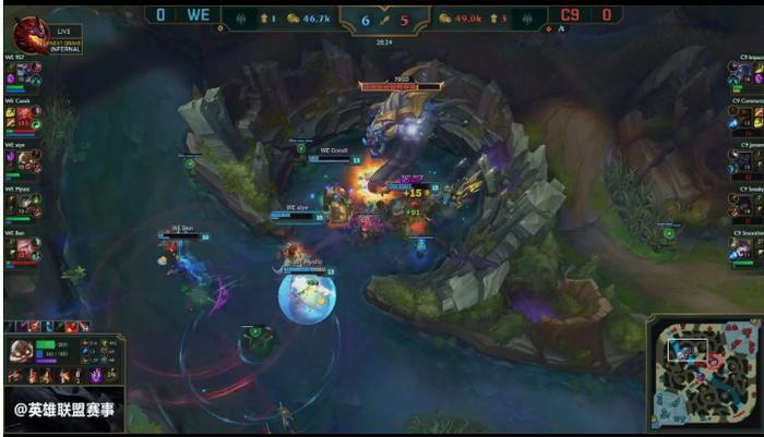 WE对C9第一场双方纠缠一小时，WE成功抓住机会拿下第一场胜利