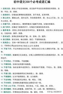 ​初中语文总结200个必考成语及解释