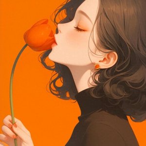 ​橙色系短发女生头像