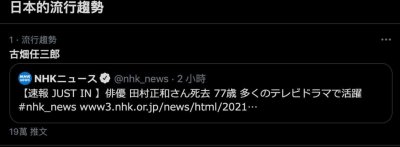 ​日本演员田村正和去世，死讯1月后才公开，弟弟：他不是好好的吗