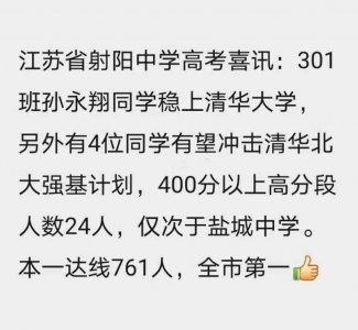 ​2020年射阳中学、响水中学、阜宁一高、建湖高中高考喜报出炉